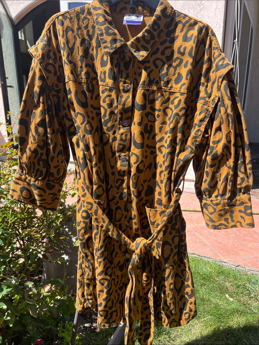 Future Collective Leopard Print Button-Front Shirt Dress - Picture 2 of 14